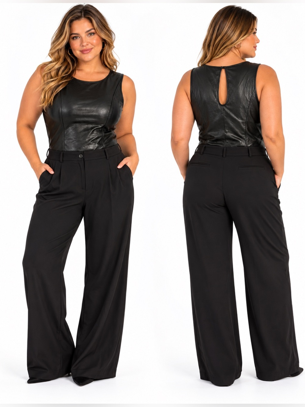 International Concepts Faux Leather Bodysuit Black XXL NWT